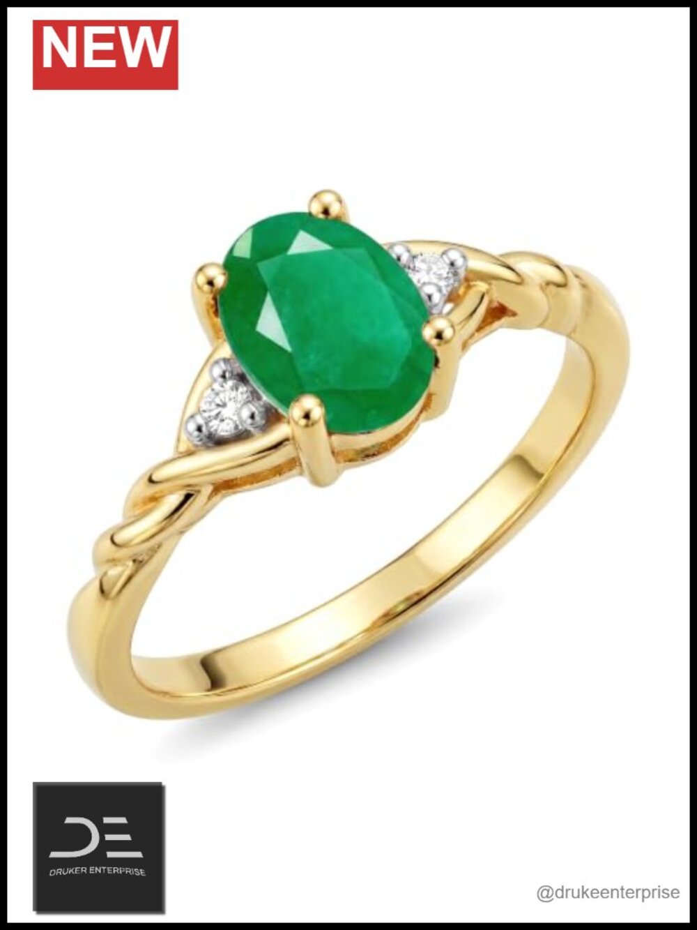 Yellow Gold Plated Silver Birthstone Ring Oval Gemstone & Diamonds